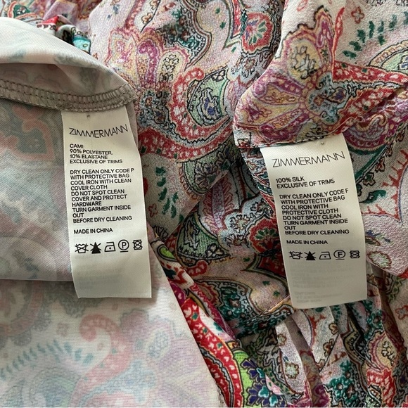Zimmermann Ninety-Six Asymmetric Silk Multicolor Paisley Print Blouse EUC Size 0 - Picture 12 of 12